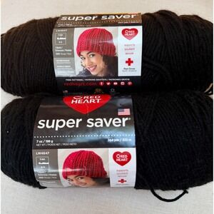 Red Heart Super Saver Black #0312 - Lot 2 skeins:  NEW 7 oz. +  PARTIAL 5.8 oz.